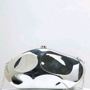 Silver Metallic Clutch with Chain